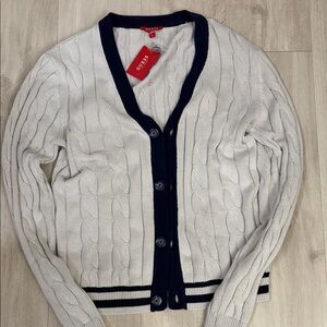 Guess Unisex Cream and Black Button-Up Cardigan